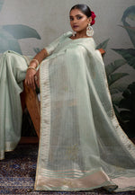 Load image into Gallery viewer, Sea Green Linen Saree With Blouse
