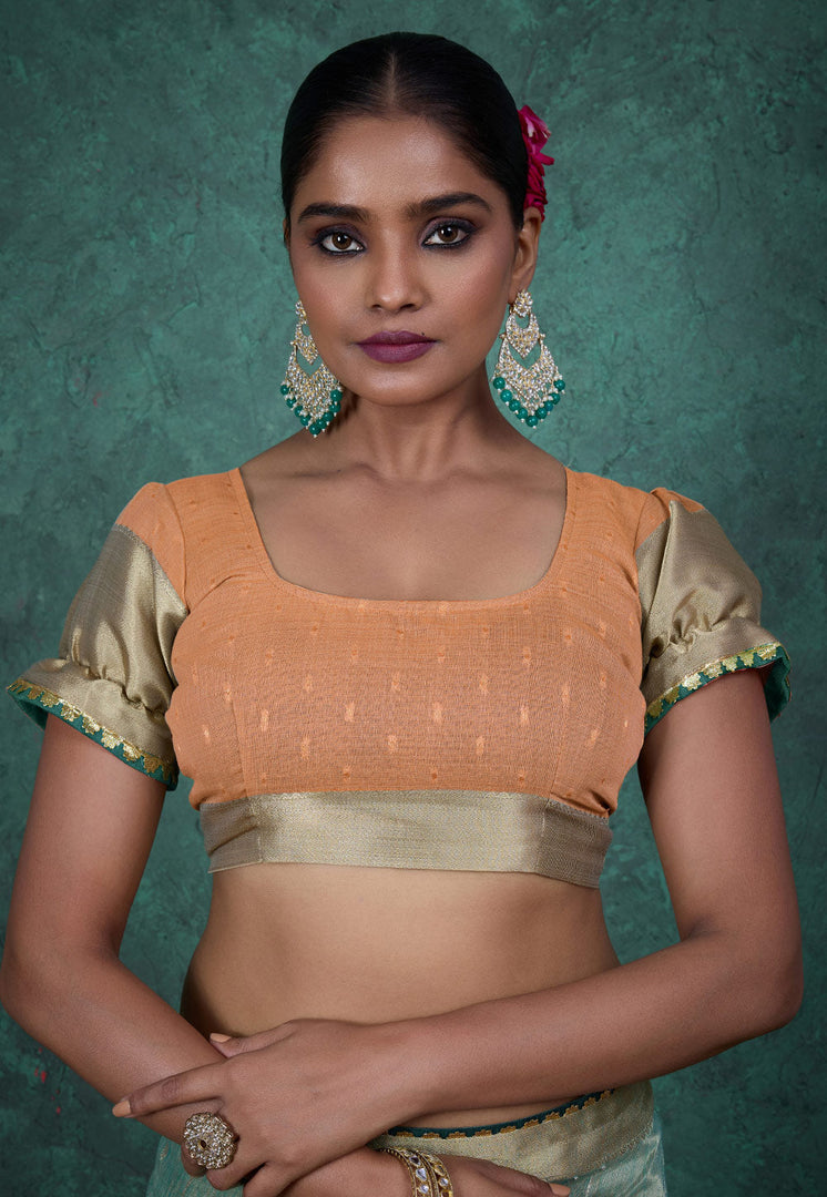 Sea Green Linen Saree With Blouse
