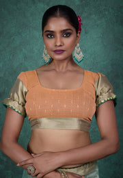 Sea Green Linen Saree With Blouse