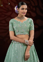 Load image into Gallery viewer, Sea Green Net A Line Lehenga Choli
