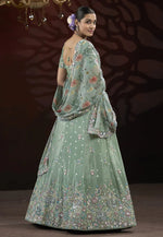Load image into Gallery viewer, Sea Green Net A Line Lehenga Choli
