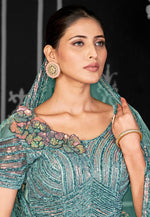Load image into Gallery viewer, Sea Green Net A Line Lehenga Choli
