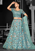 Load image into Gallery viewer, Sea Green Net A Line Lehenga Choli
