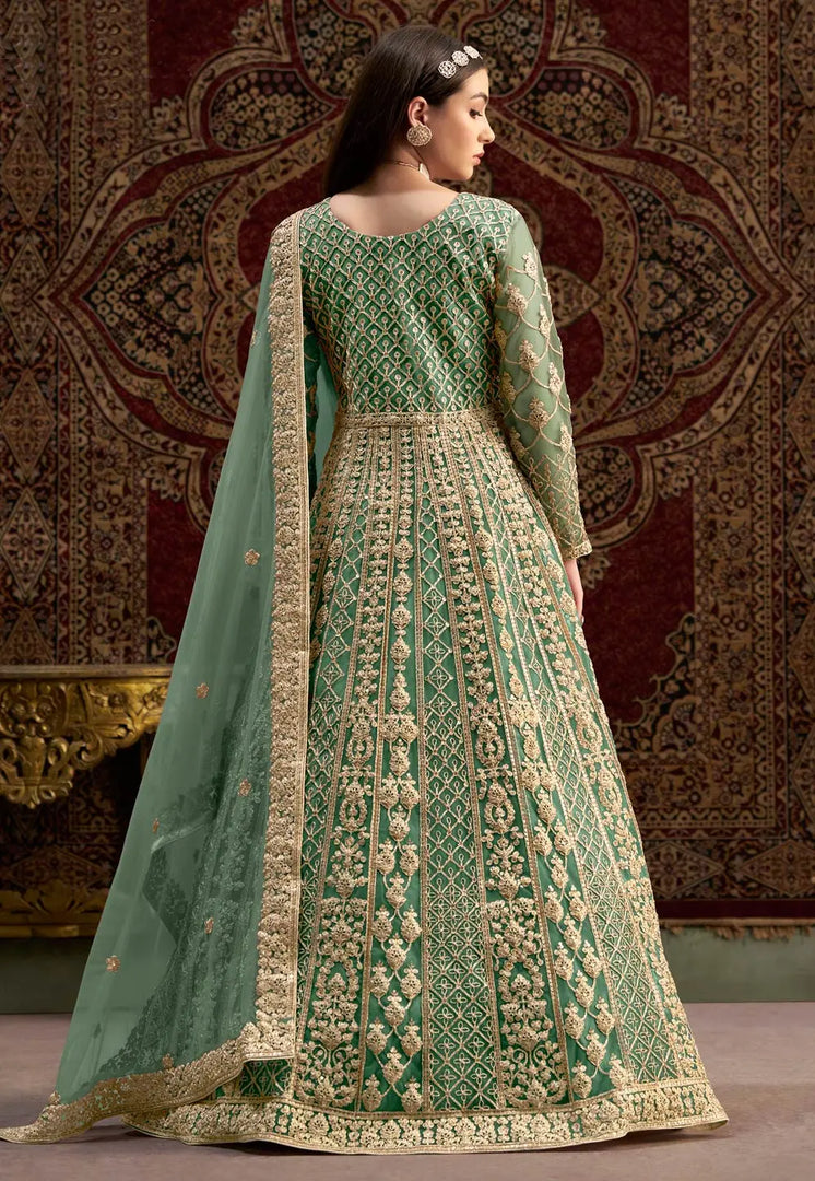 Sea Green Net Embroidered Anarkali Suit