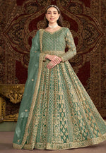 Load image into Gallery viewer, Sea Green Net Embroidered Anarkali Suit
