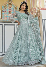 Load image into Gallery viewer, Sea Green Net Embroidered Anarkali Suit
