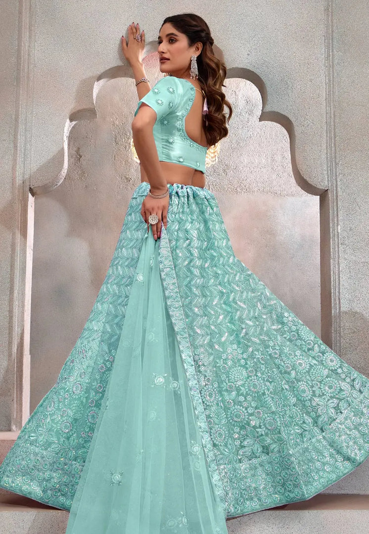 Sea Green Net Lehenga Choli