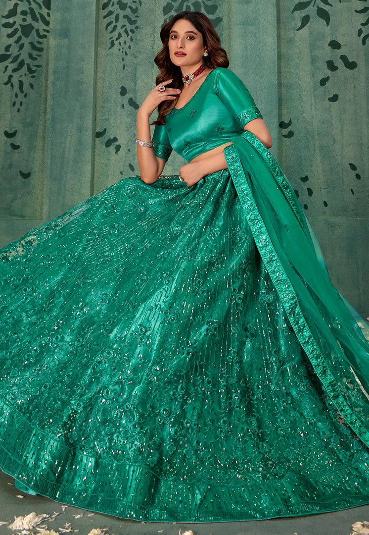 Sea Green Net Lehenga Choli