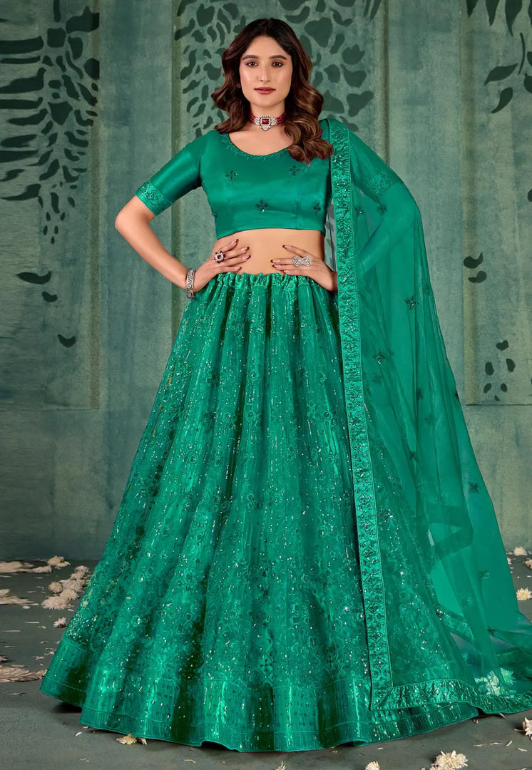 Sea Green Net Lehenga Choli
