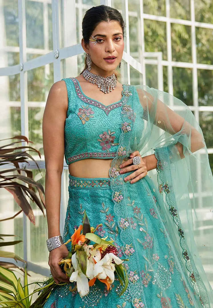 Sea Green Net Lehenga Choli