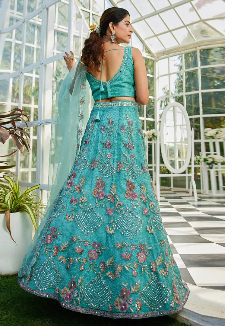 Sea Green Net Lehenga Choli