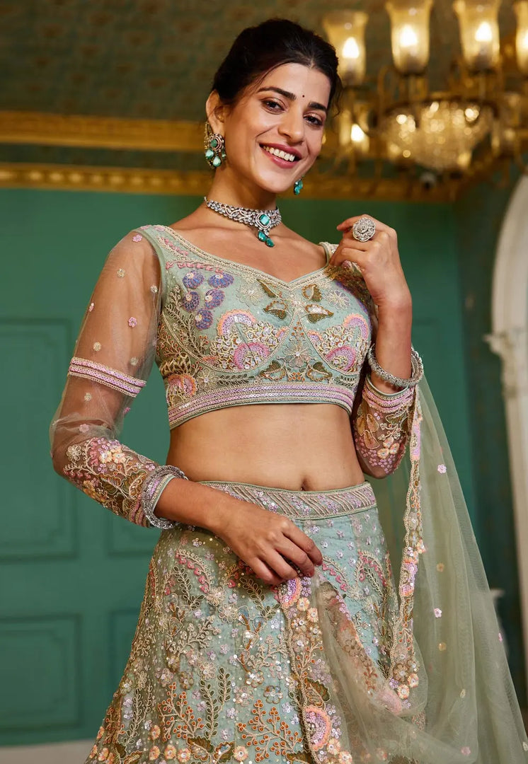 Sea Green Net Lehenga Choli