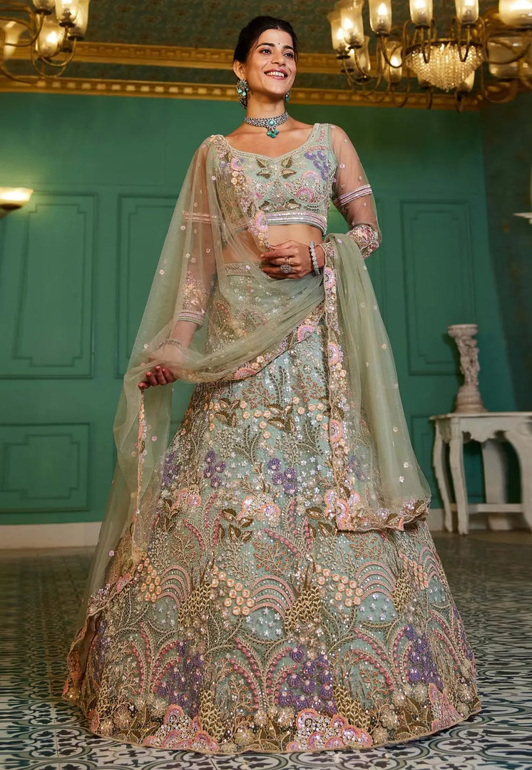 Sea Green Net Lehenga Choli