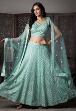Load image into Gallery viewer, Sea Green Net Readymade Lehenga Choli
