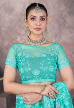 Load image into Gallery viewer, Sea Green Net Saree With Blouse
