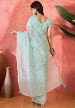 Load image into Gallery viewer, Sea Green Net Saree With Blouse
