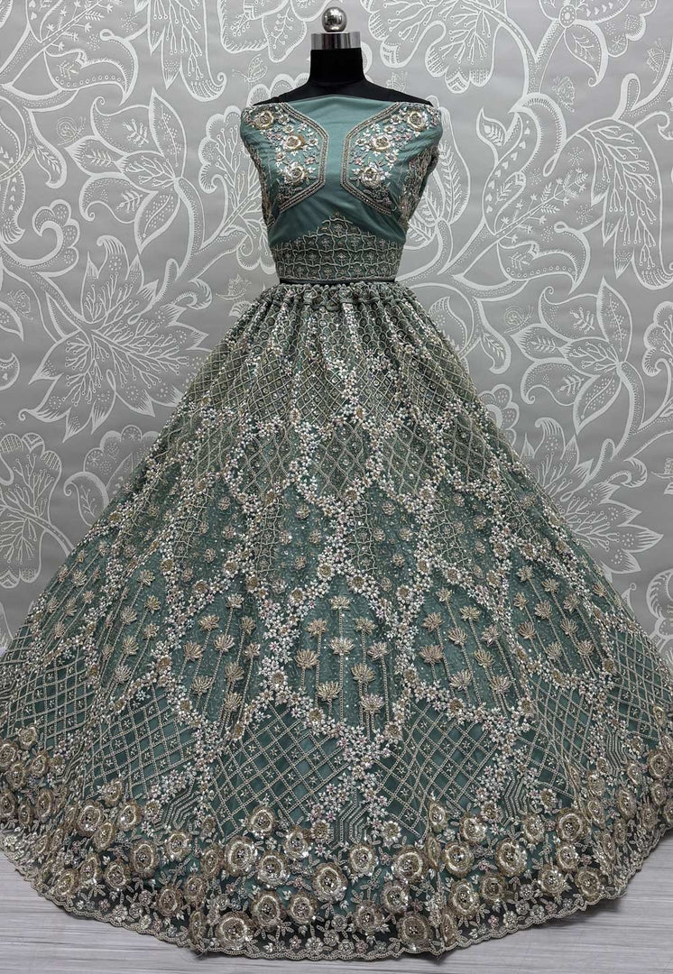Sea Green Net Wedding Lehenga Choli