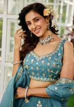 Load image into Gallery viewer, Sea Green Organza Lehenga Choli
