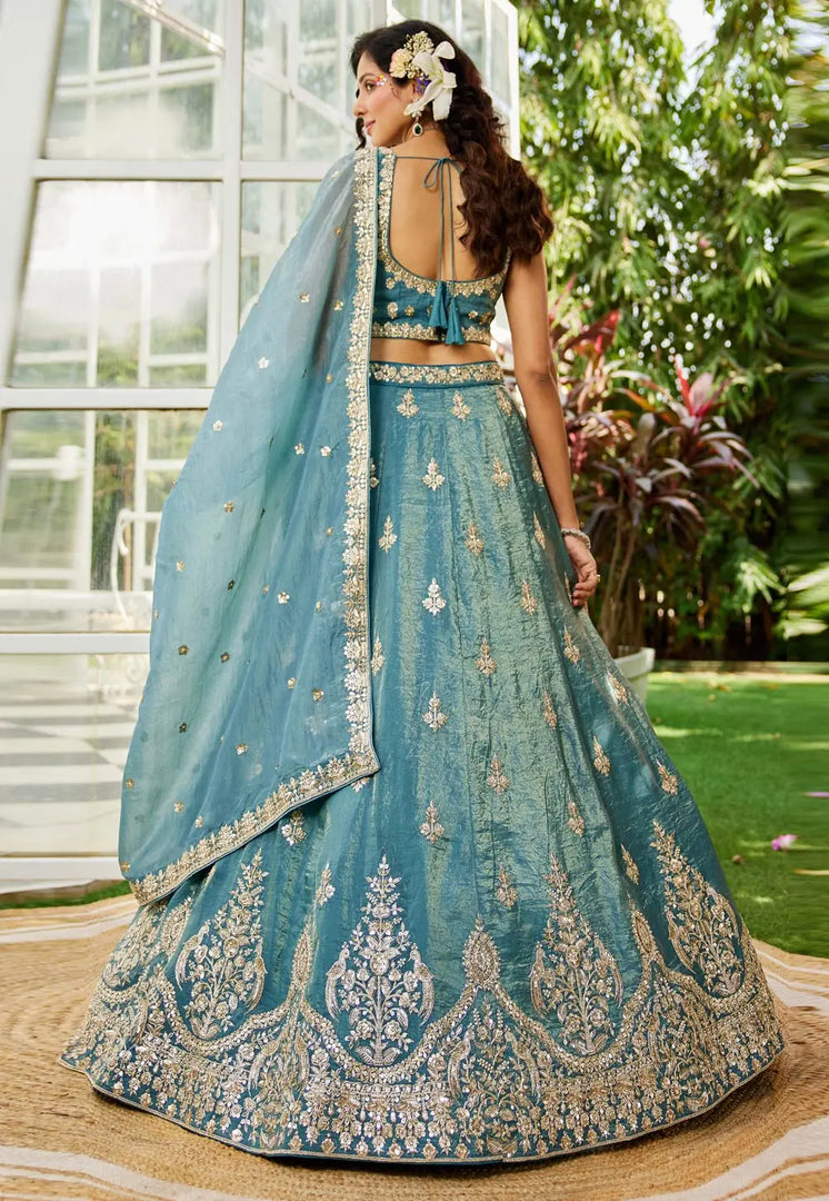 Sea Green Organza Lehenga Choli