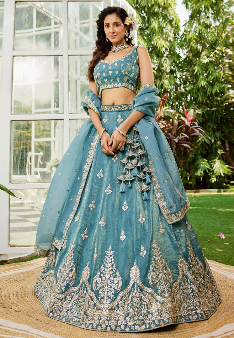 Sea Green Organza Lehenga Choli