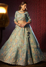 Load image into Gallery viewer, Sea Green Organza Lehenga Choli
