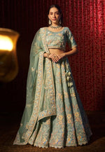 Load image into Gallery viewer, Sea Green Organza Lehenga Choli
