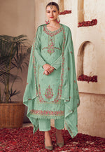 Load image into Gallery viewer, Sea Green Organza Pakistani Suit

