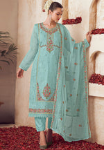 Load image into Gallery viewer, Sea Green Organza Pakistani Suit
