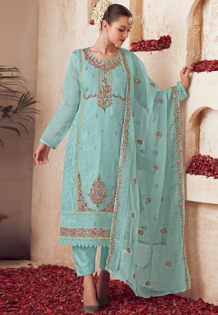 Sea Green Organza Pakistani Suit