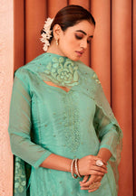 Load image into Gallery viewer, Sea Green Organza Pakistani Suit

