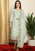 Load image into Gallery viewer, Sea Green Organza Pant Style Suit
