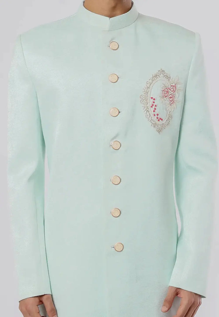 Sea Green Rayon Indo Western Sherwani
