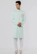 Load image into Gallery viewer, Sea Green Rayon Indo Western Sherwani
