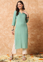 Load image into Gallery viewer, Sea Green Rayon Long Kurti
