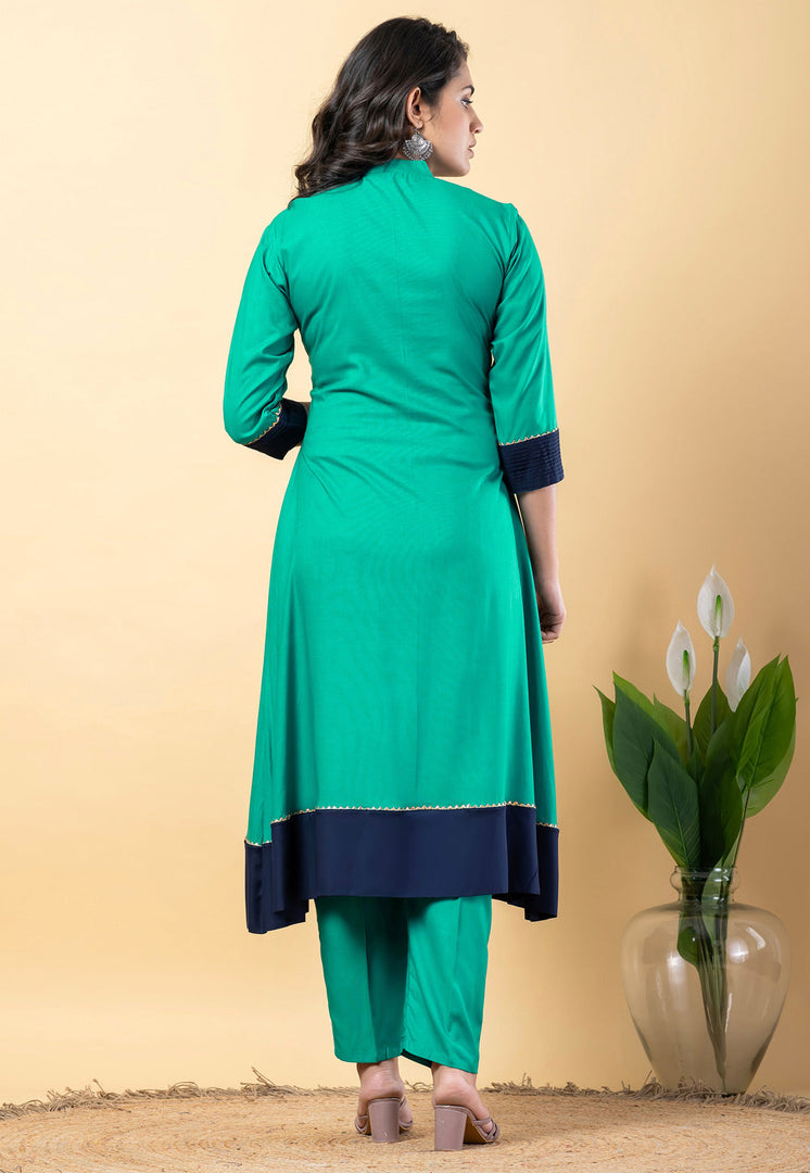 Sea Green Rayon Readymade Pant Style Suit
