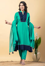 Load image into Gallery viewer, Sea Green Rayon Readymade Pant Style Suit
