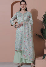 Load image into Gallery viewer, Sea Green Satin Palazzo Suit

