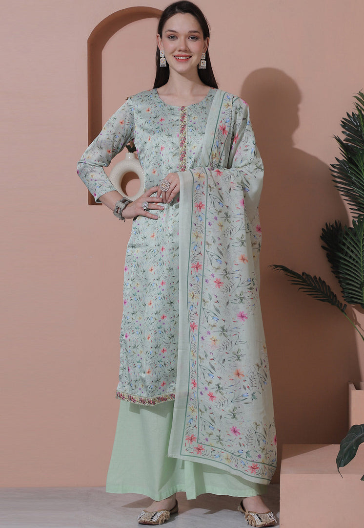 Sea Green Satin Palazzo Suit