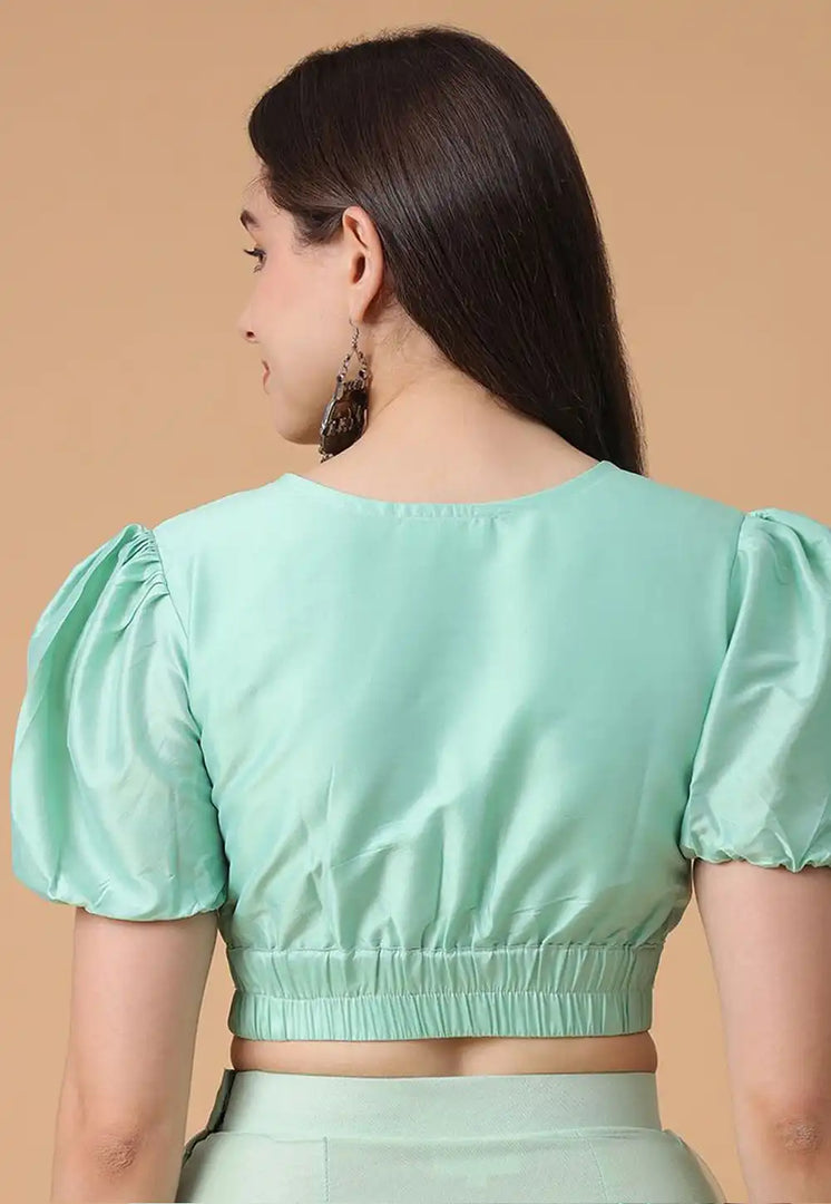 Sea Green Satin Silk Readymade Blouse