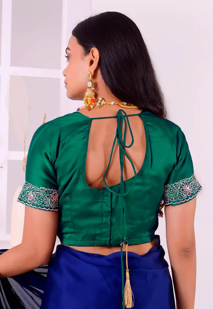 Sea Green Satin Silk Readymade Blouse