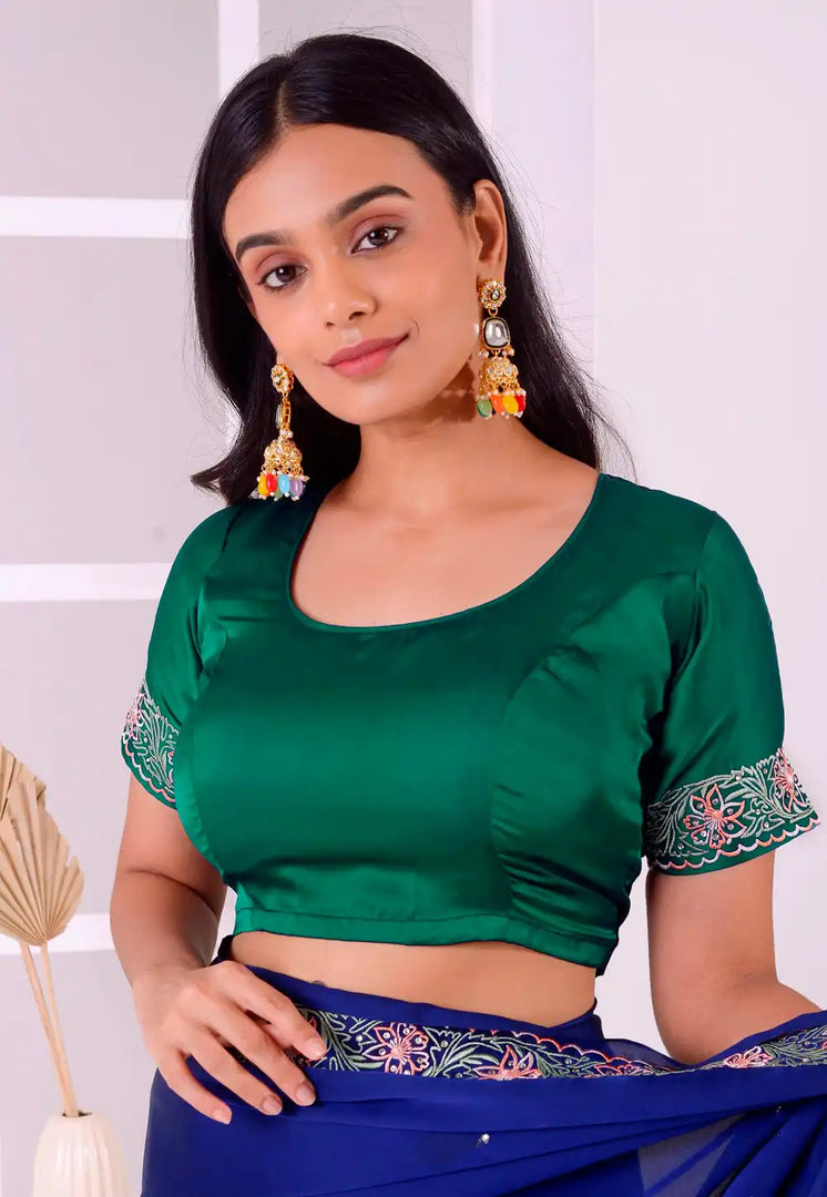 Sea Green Satin Silk Readymade Blouse