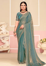 Load image into Gallery viewer, Sea Green Satin Silk Saree With Blouse
