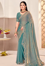 Load image into Gallery viewer, Sea Green Satin Silk Saree With Blouse

