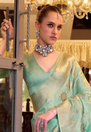 Sea Green Satin Silk Saree With Blouse