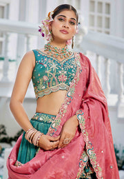 Sea Green Satin Wedding Lehenga Choli