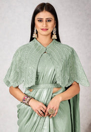 Sea Green Shimmer Georgette Designer Saree