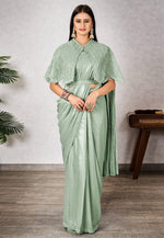 Load image into Gallery viewer, Sea Green Shimmer Georgette Designer Saree
