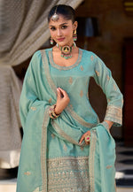Load image into Gallery viewer, Sea Green Shimmer Readymade Palazzo Suit
