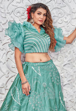 Load image into Gallery viewer, Sea Green Silk A Line Lehenga Choli
