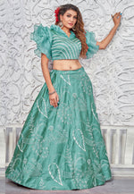 Load image into Gallery viewer, Sea Green Silk A Line Lehenga Choli
